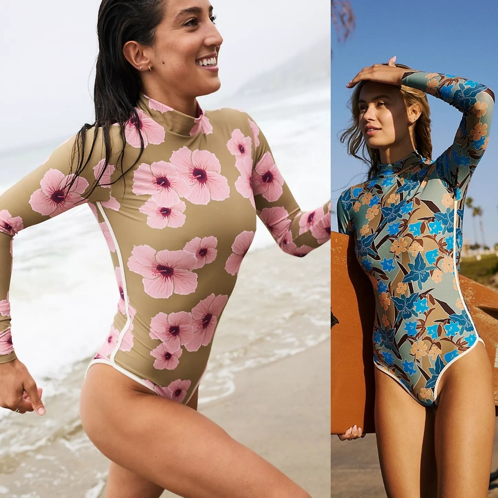 New acacia swimwear ehukai isle piped rashguard fullpiece surfsuit XL orchid nwt - Picture 8 of 16